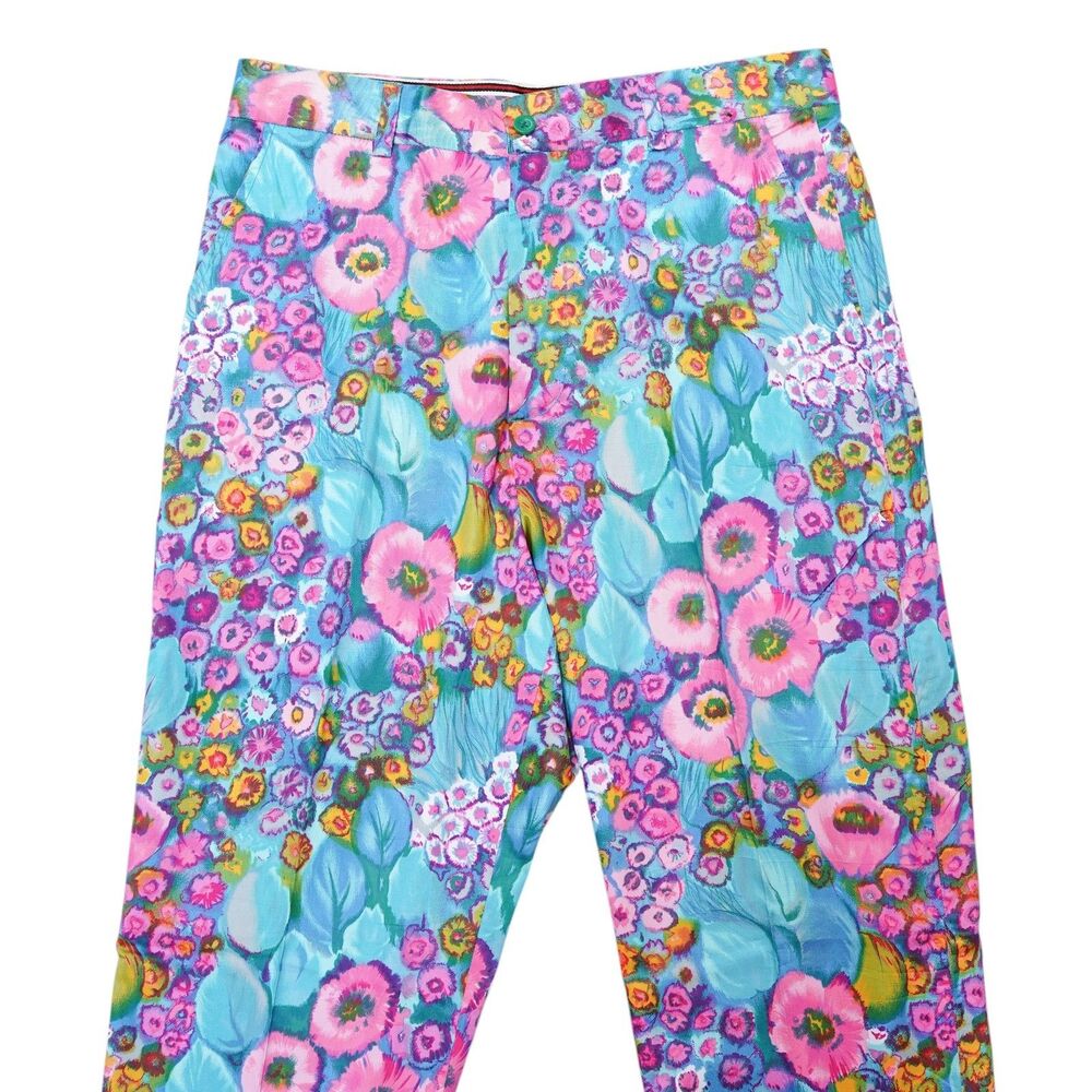 Mens 32 Floral Print Pants Blue Pink Cotton Straight Fit Dress Trousers NWT - Picture 4 of 6